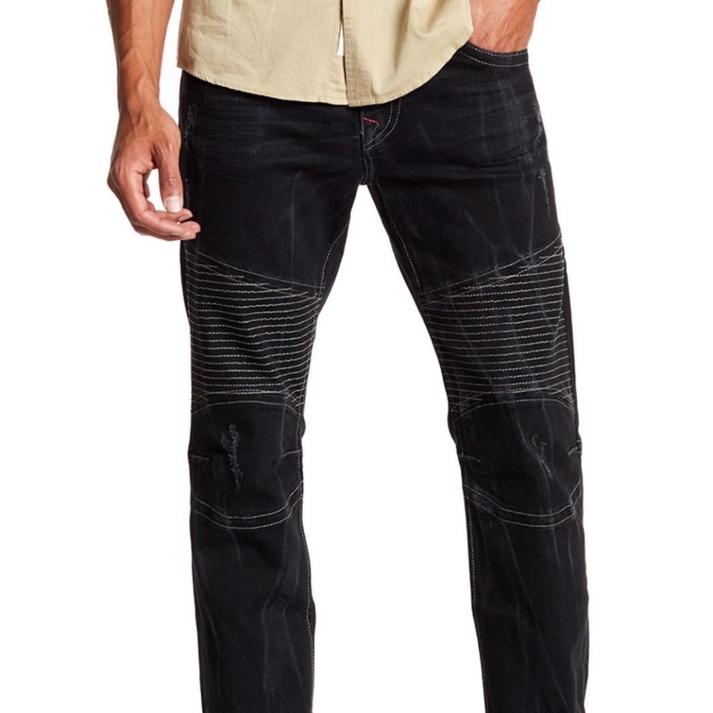 True Religion Skinny Moto Stitch Jeans Mens Black